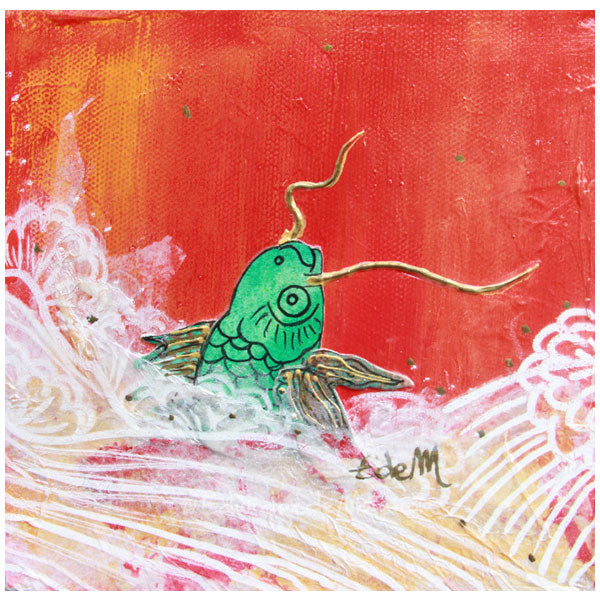 Golden fish, red fish, poisson rouge, asian fish, poisson de lune, poisson asiatique, peinture, artwork, cool painting, fluo green, vert fluo, edemota, edwidge de mota,