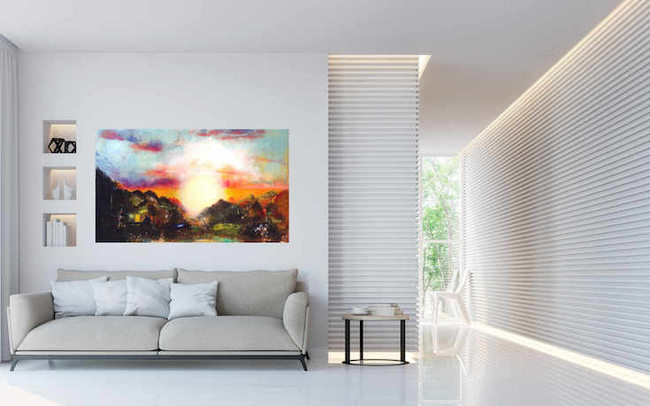 Abstract landscape, mixed media artwork, Mindvalley, collage, Sunset, Sun, Light, Hope, Joy,