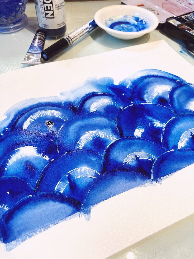 Indigo, Blue, Shibori, Japanese inspiration, pattern, waves, japanese waves , boho decor, home decor