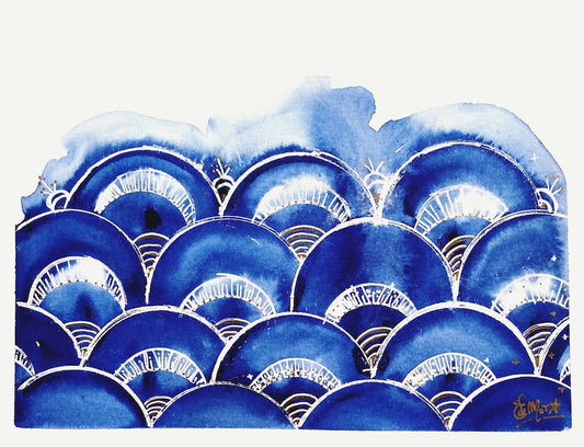 Indigo, Blue, Shibori, Japanese inspiration, pattern, waves, japanese waves , boho decor, home decor