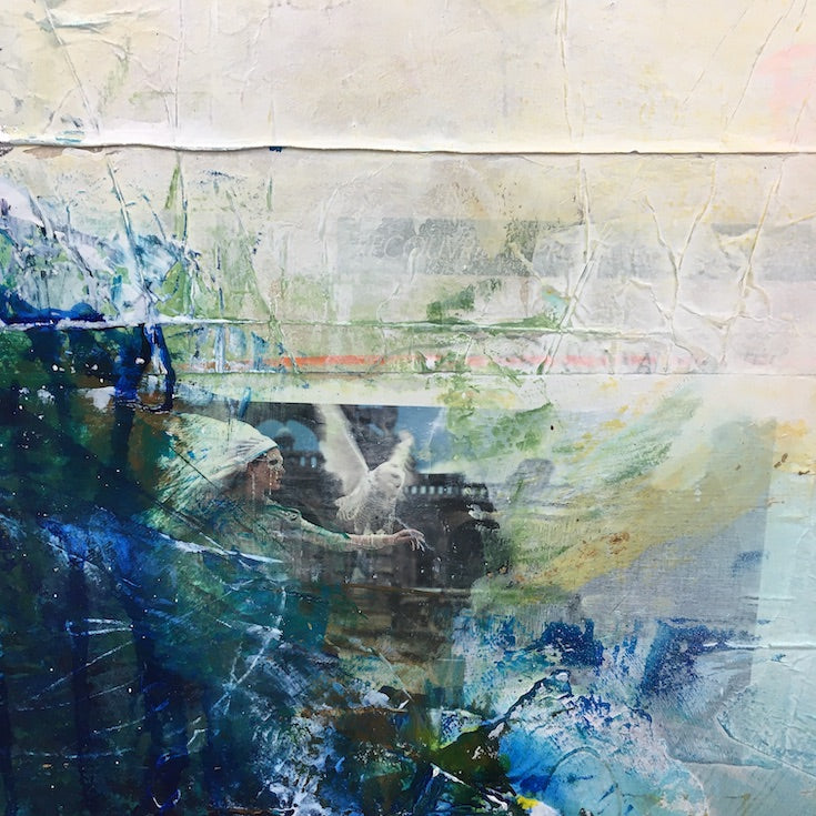 Abstract landscape, mixed media artwork, Mindvalley, collage, Sunset, Sun, Light, Hope, Joy,