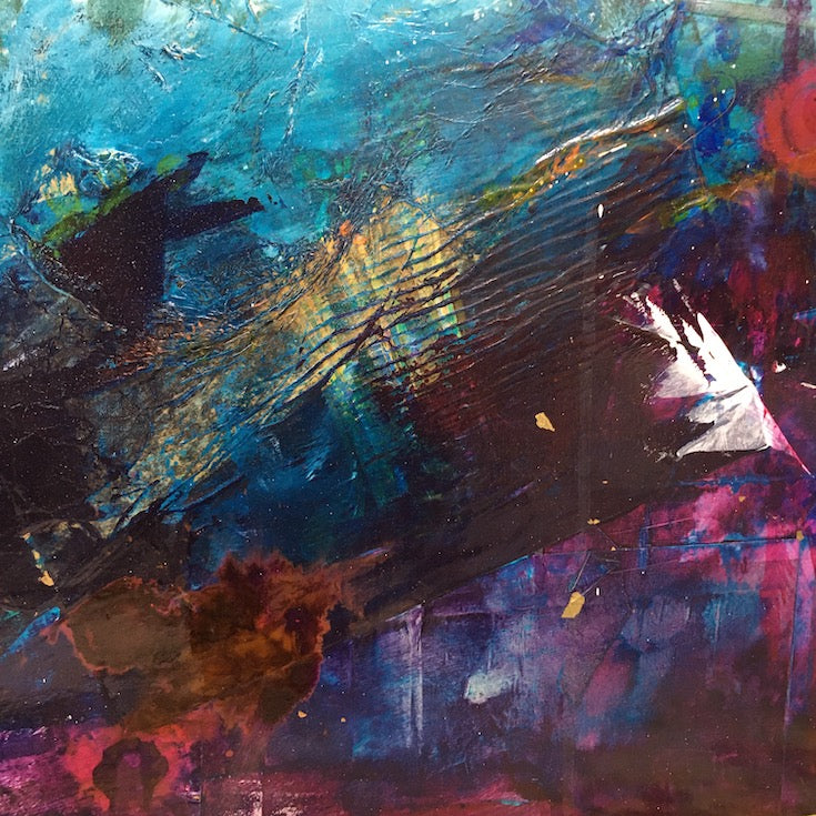 Abstract landscape, mixed media artwork, Mindvalley, collage, Sunset, Sun, Light, Hope, Joy,