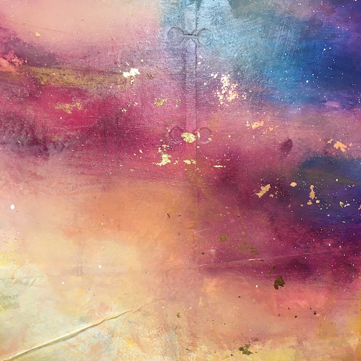 Abstract landscape, mixed media artwork, Mindvalley, collage, Sunset, Sun, Light, Hope, Joy,