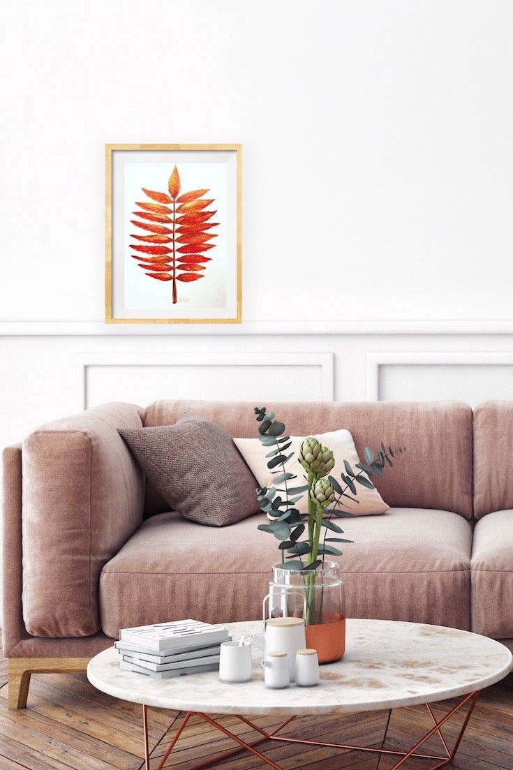 Staghorn sumac, illustration, Sumac Vinaigrier, watercolor, aquarelle, Home decor, wall art
