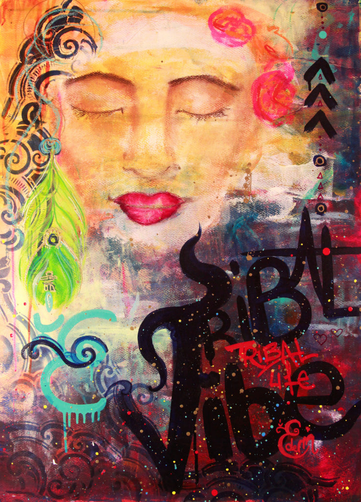 woman, black woman, ethnic woman, artwork, street art style, dreaming woman, painting