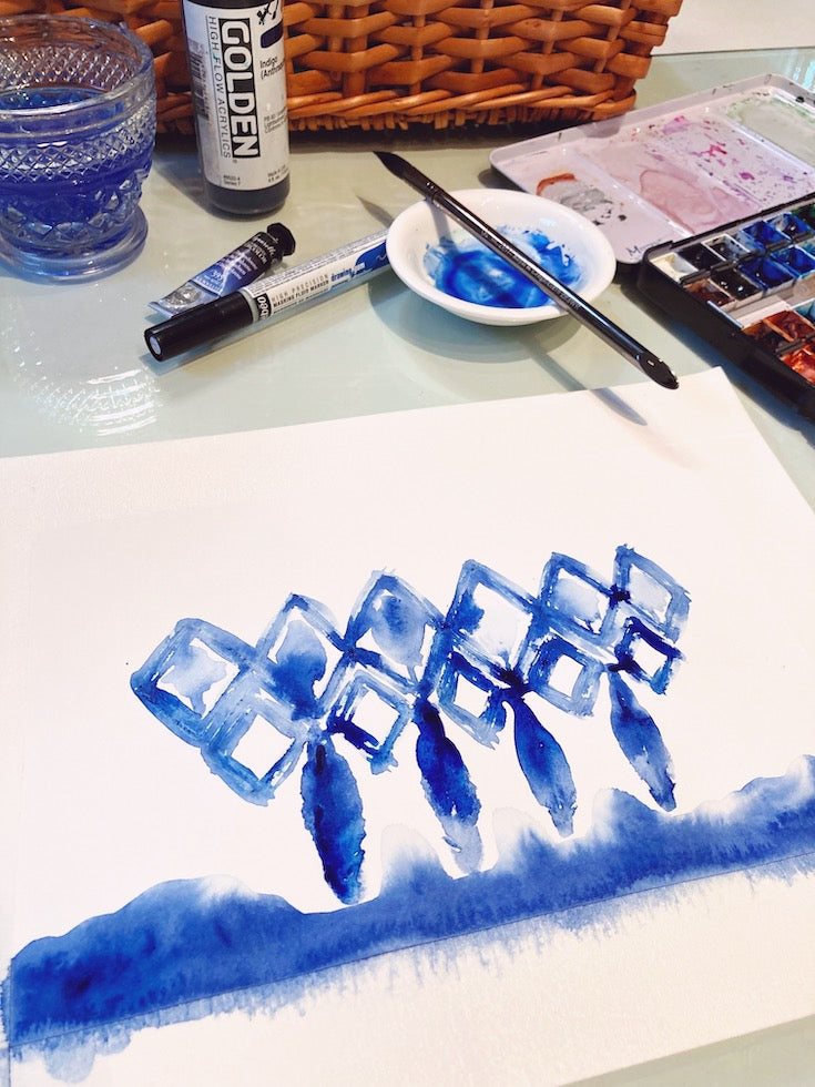 Indigo, Blue, Shibori, Japanese inspiration, pattern, waves, japanese waves , boho decor, home decor