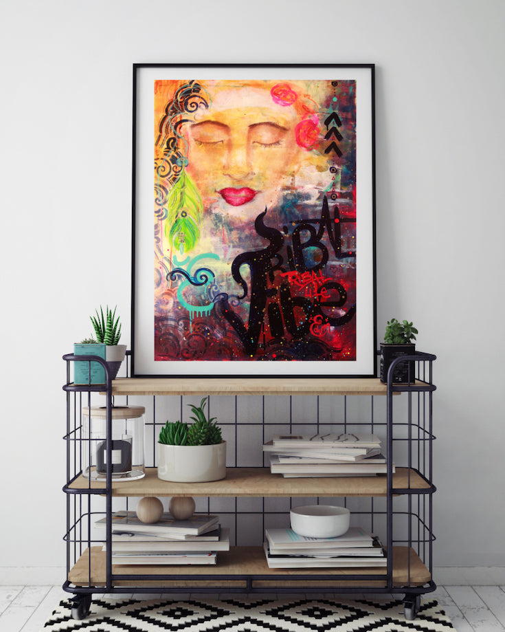woman, black woman, ethnic woman, artwork, street art style, dreaming woman, painting