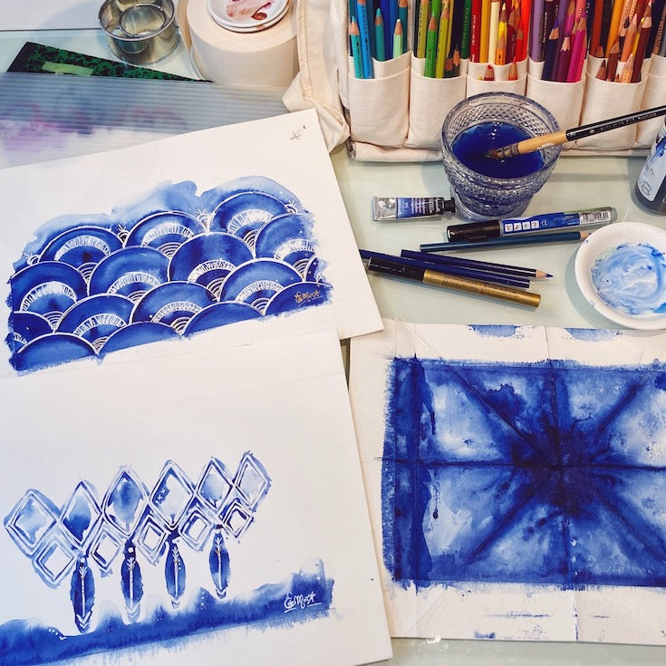 Indigo, Blue, Shibori, Japanese inspiration, pattern, waves, japanese waves 