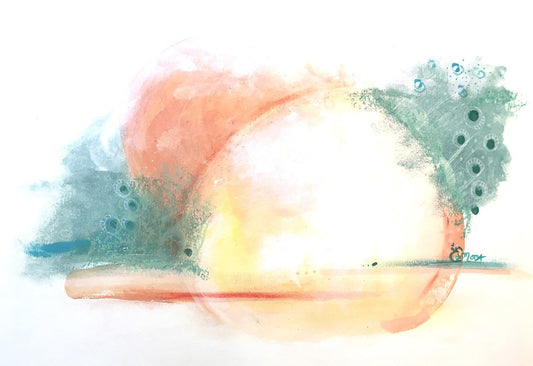 Abstract artwork, mint green, eucalyptus green, coral, sun, sunset
