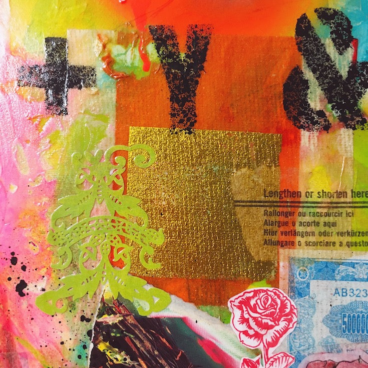 Joy full artwork, floral, abstract floral, street art style, cool artwork, home decor, green, rose, orange, turquoise