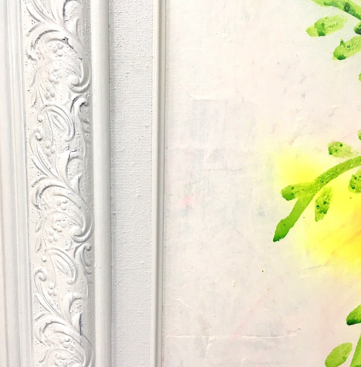 Joy full artwork, floral, abstract floral, street art style, cool artwork, home decor, green, rose, orange, turquoise