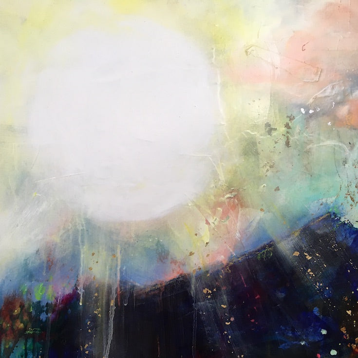 Abstract landscape, mixed media artwork, Mindvalley, collage, Sunset, Sun, Light, Hope, Joy,