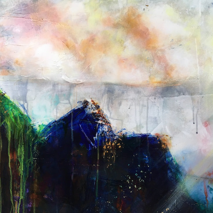 Abstract landscape, mixed media artwork, Mindvalley, collage, Sunset, Sun, Light, Hope, Joy,