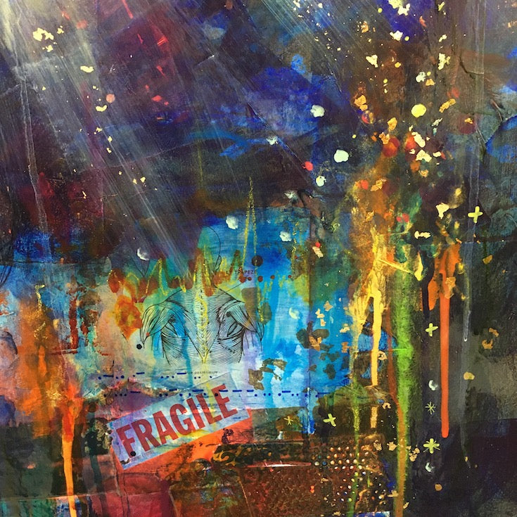 Abstract landscape, mixed media artwork, Mindvalley, collage, Sunset, Sun, Light, Hope, Joy,